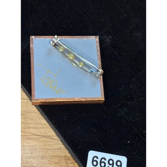 Pressed Flower Brooch Square Copper Frame Signed Tobin - Picture 3 of 9